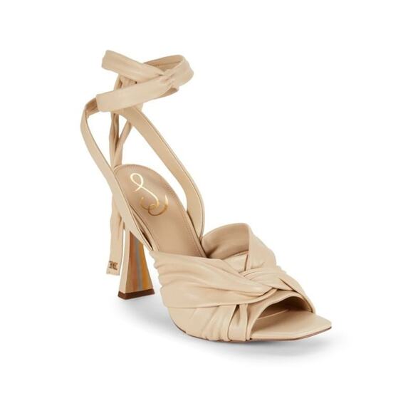 SAM EDELMAN Sz 9.5 Ivory MSRP $180 Lenora Leather Ankle Strap Heel Sandals - Picture 1 of 13